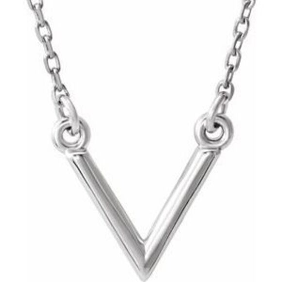 14K White Geometric V 16 1/2" Necklace,All Products : American Fashion Style Bags On Sale